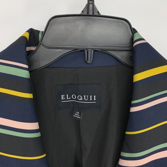 Eloquii Blazer Jacket Blue Black Stripe Tie Waist NWT - Picture 3 of 8